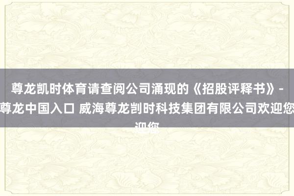 尊龙凯时体育请查阅公司涌现的《招股评释书》-尊龙中国入口 威海尊龙剀时科技集团有限公司欢迎您